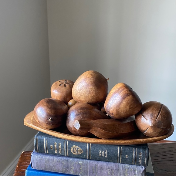 SOLD - Mid Century Monkey Pod Wooden Fruit - Picture 2 of 14